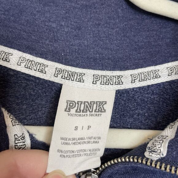 Women’s Victoria’s Secret PINK Quarter Zip Pullover Sweatshirt Blue Size Small - Picture 2 of 4